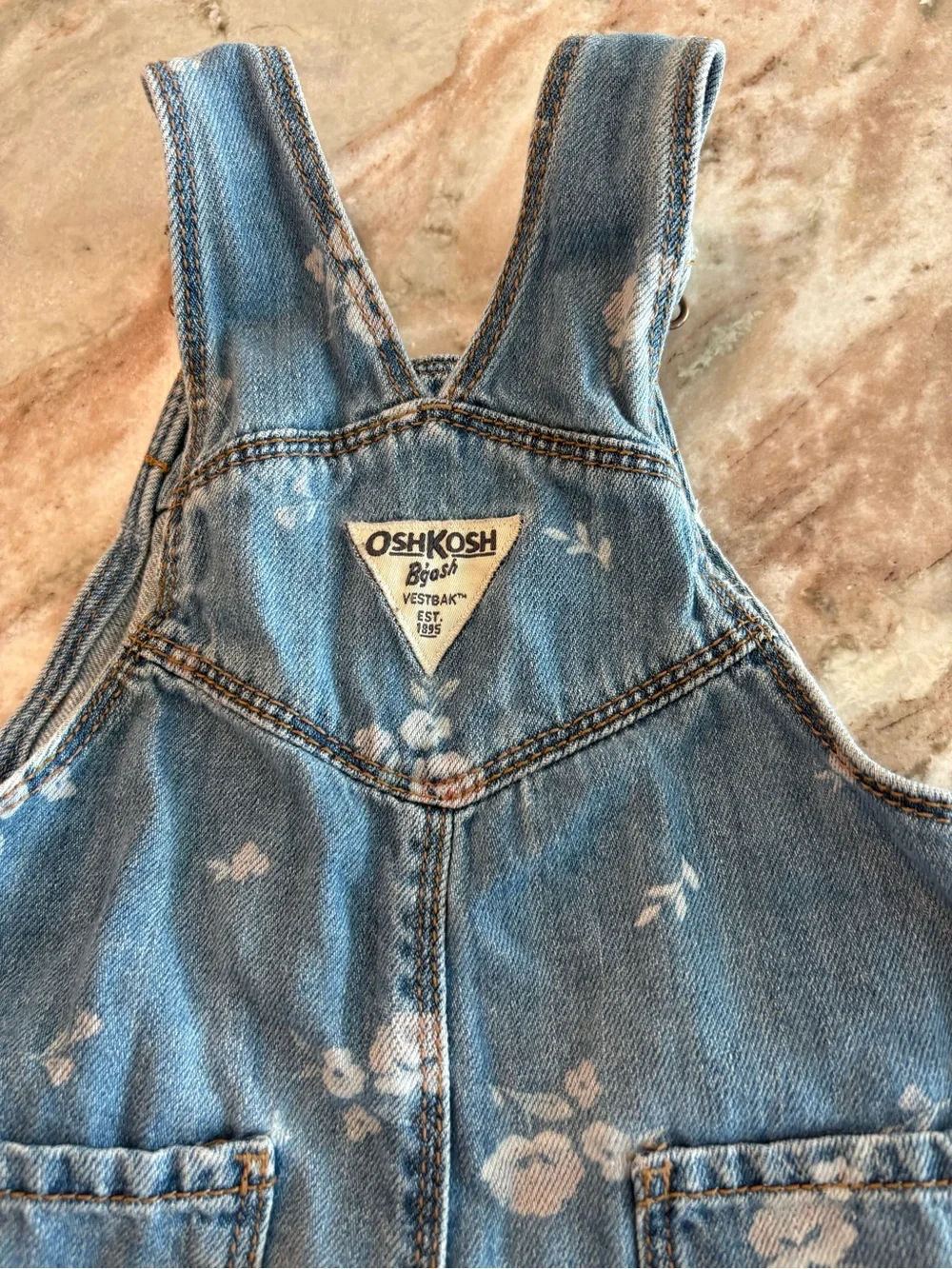 Osh Kosh Baby Girls Denim Overall Jeans Flower Print Snap Close Size 9-12 M
